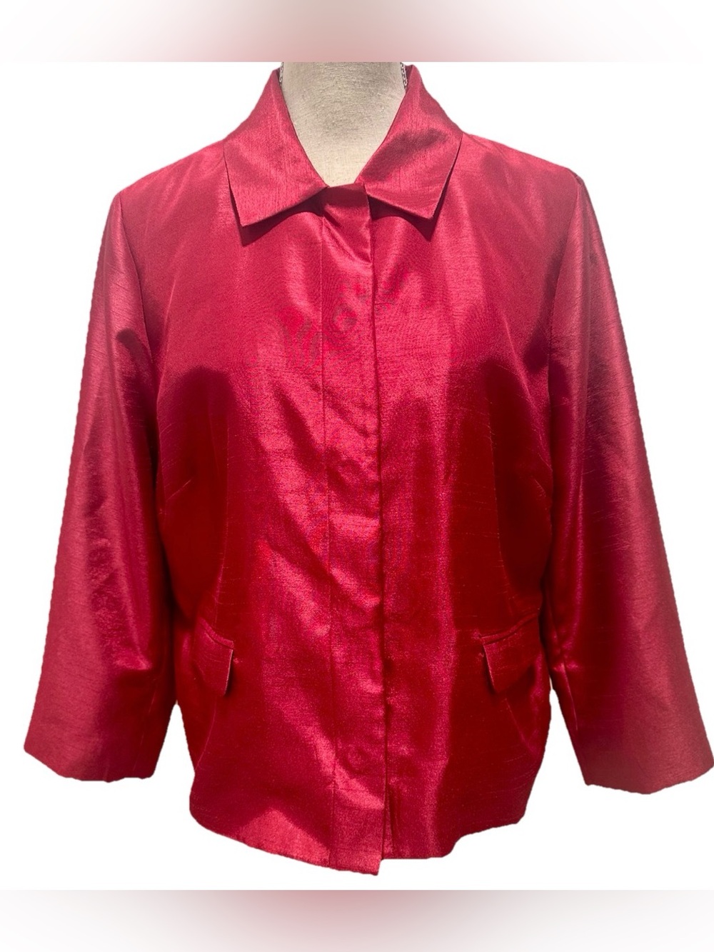 Chicos Ruby Red Collared Jacket Sz L Career Statement Piece Minimalist